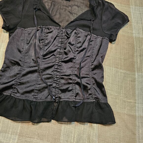y2k Goth Emo McBling Western Girly Femi Fairy Wet Seal Black Sheer Blouse - Picture 9 of 11